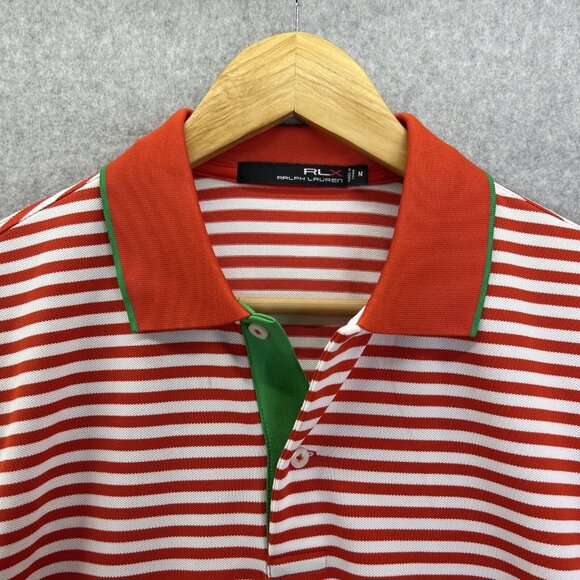 Men's RLX Ralph Lauren Polo Shirt Medium Maritime Orange White Striped Prep Golf - Picture 2 of 12